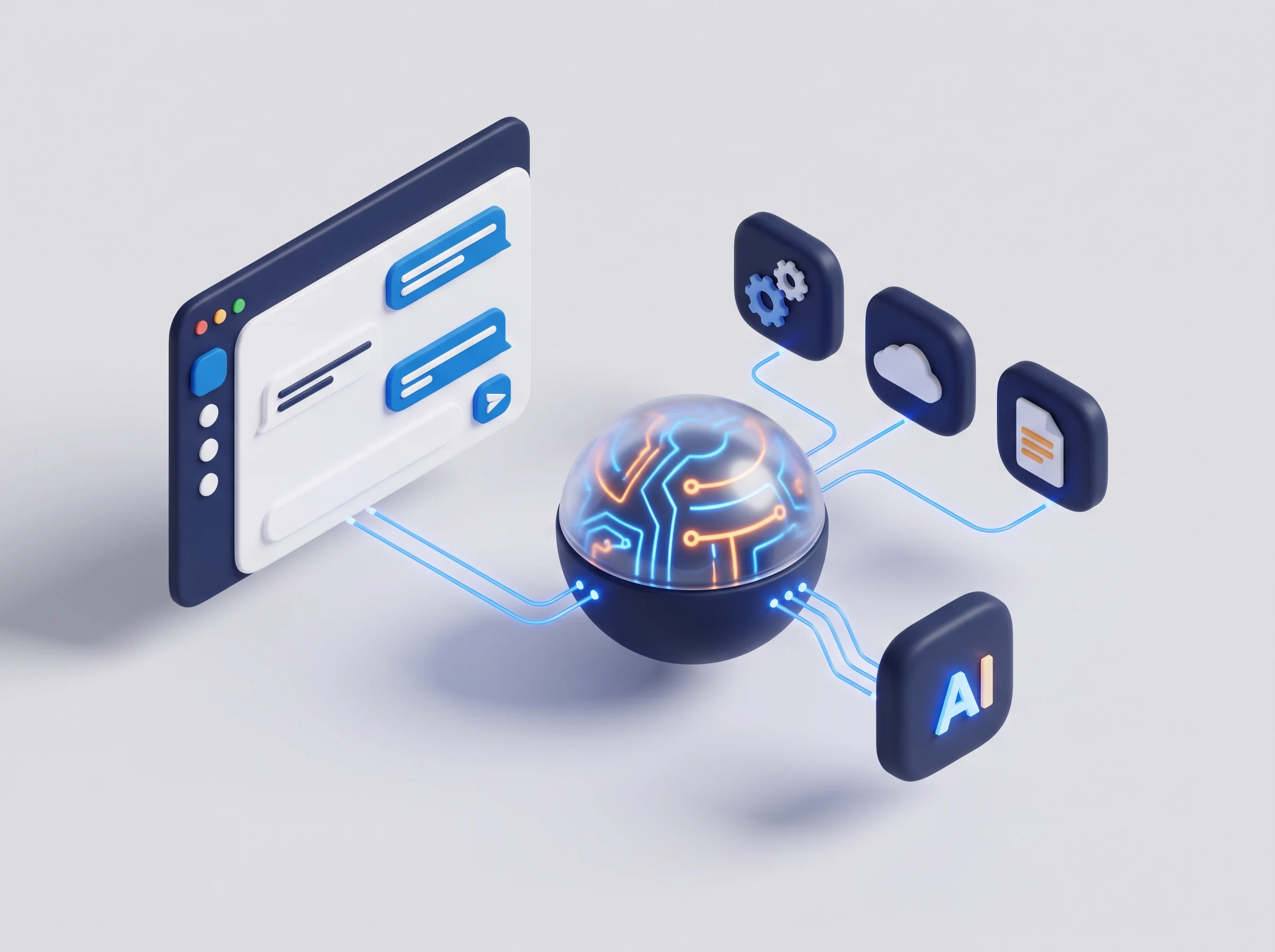 Illustration einer digitalen Kommunikation mit verbundenen Nachrichten