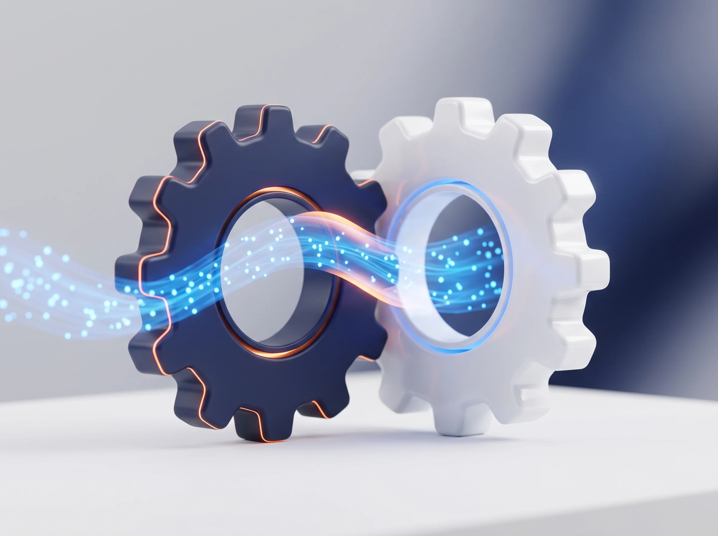 Illustration ineinandergreifender Zahnräder als verbundener Arbeitsablauf