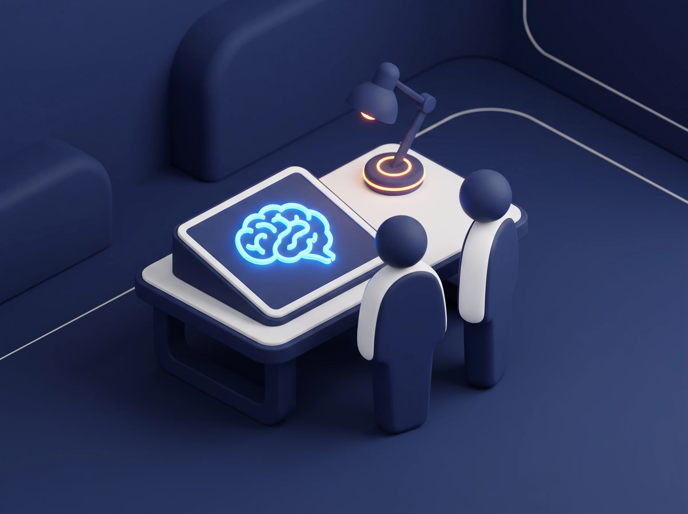 Illustration eines Teams, das gemeinsam digitale Inhalte bespricht